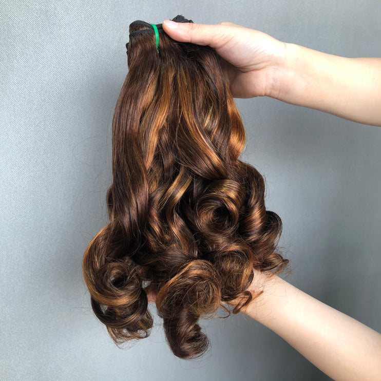 Hot Selling Vietnam Double Drawn Virgin Hair Bouncy Wave Piano Color