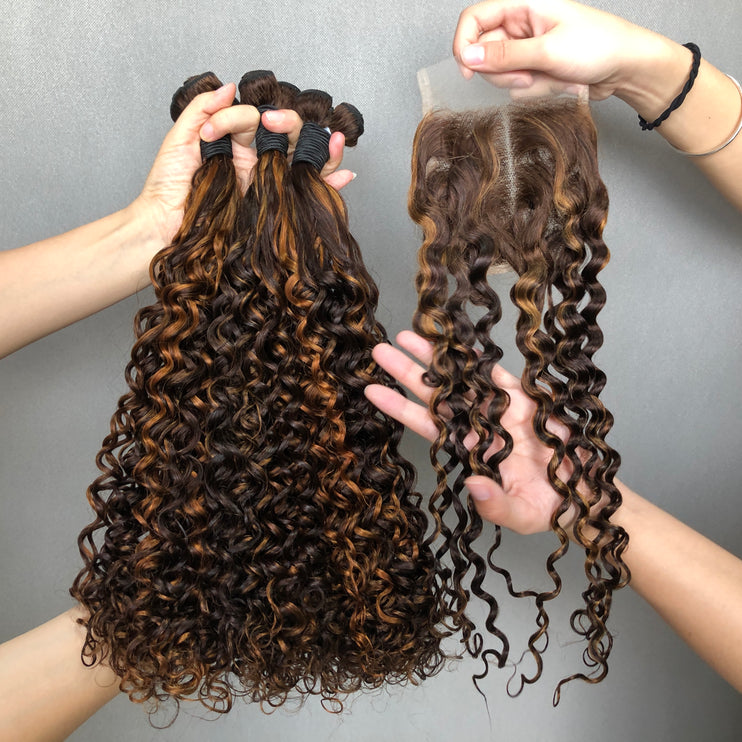 Hot Selling Pinao Color Double Drawn Amazing Curly Hair Bundles