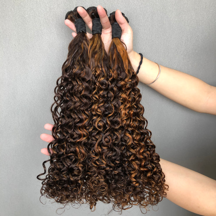 Hot Selling Pinao Color Double Drawn Amazing Curly Hair Bundles