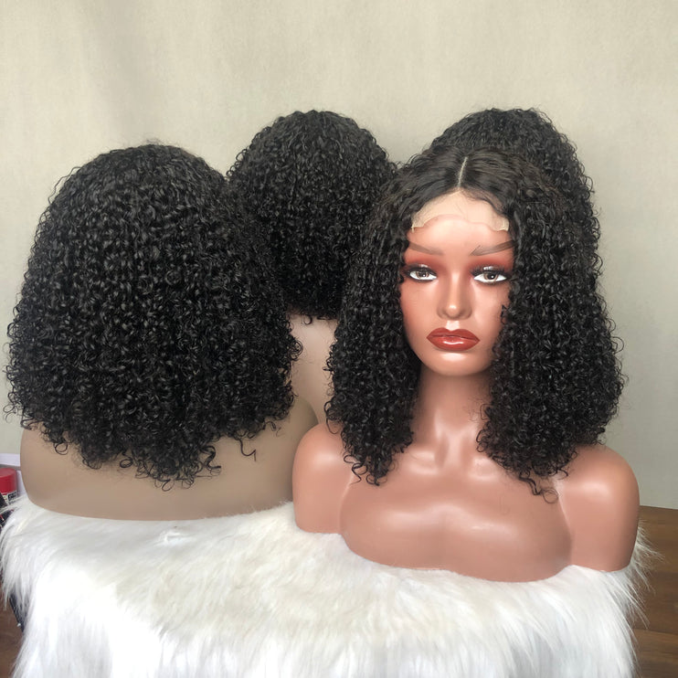 Popular style 4x4 Lace Closure Wig Pixie Curl Natural Color Full Density