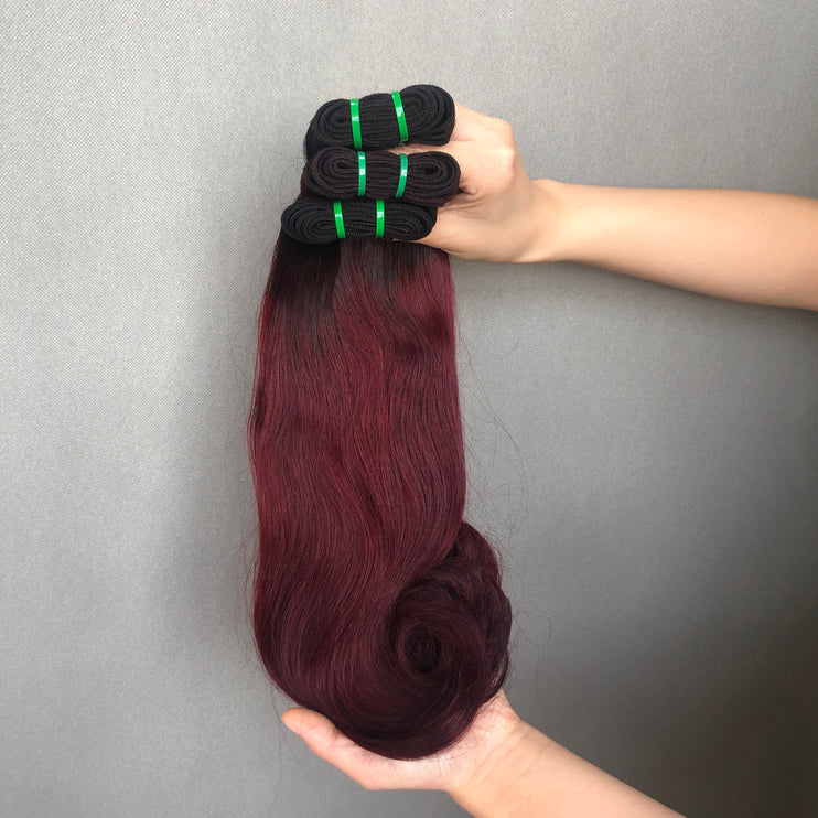 New Style Double Drawn Human Hair Curve Straight 1b/99j Color