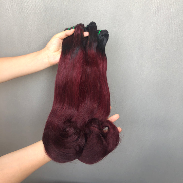 New Style Double Drawn Human Hair Curve Straight 1b/99j Color