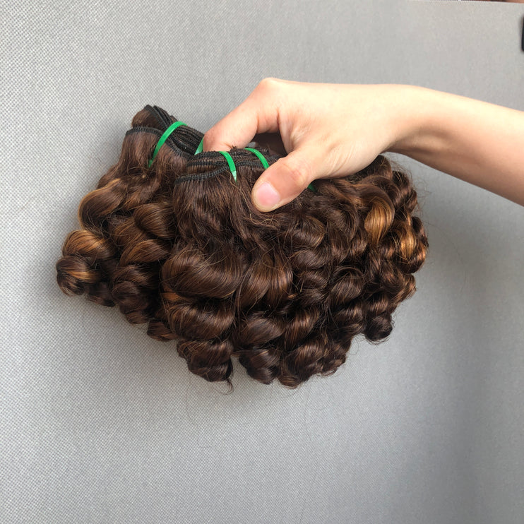 Double Drawn Short Curly Spring Curl Hair Bundels 8inch