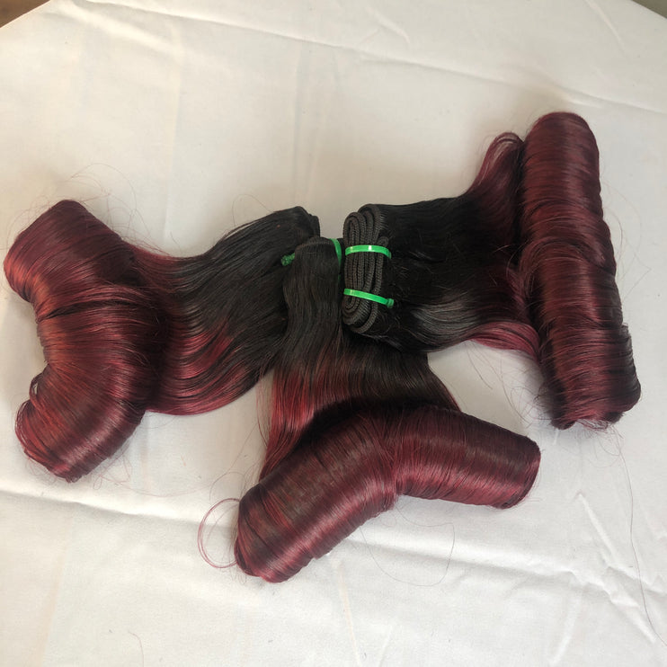 Brazilian Virgin Hair Double Drawn Egg Curl Wine Color