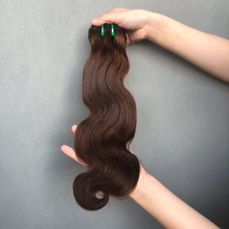 Popular Colored Double Drawn Hair Body Wave Brown Color