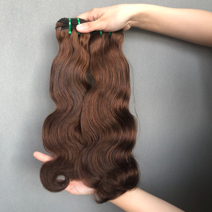 Popular Colored Double Drawn Hair Body Wave Brown Color