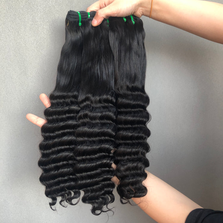 Good Quality Double Drawn Hair Half Deep Wave Natural Color