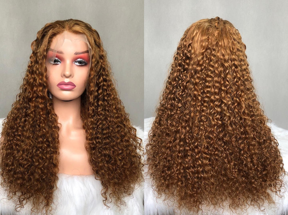 13x4 Lace Frontal Wig Virgin Double Drawn Hair Amazing Curl Brown Color