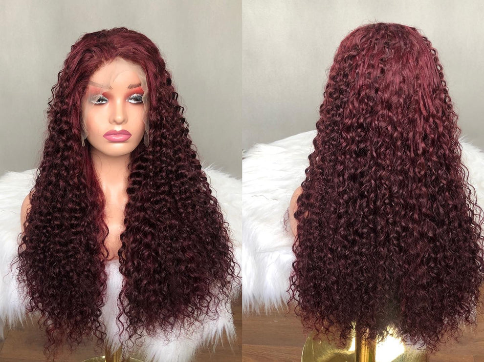 13x4 Lace Frontal Wig Super Double Drawn Amazing Curl #99j Burgundy Color