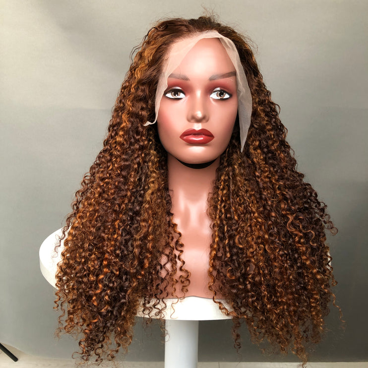 13x4 Lace Frontal Wig Super Double Drawn Pixie Curl Piano Color