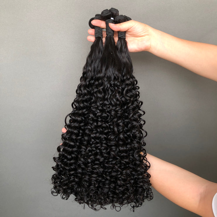 Premium 100% Human Hair Double Drawn Hair Bundles Amazing Curl Style Natural Black Color