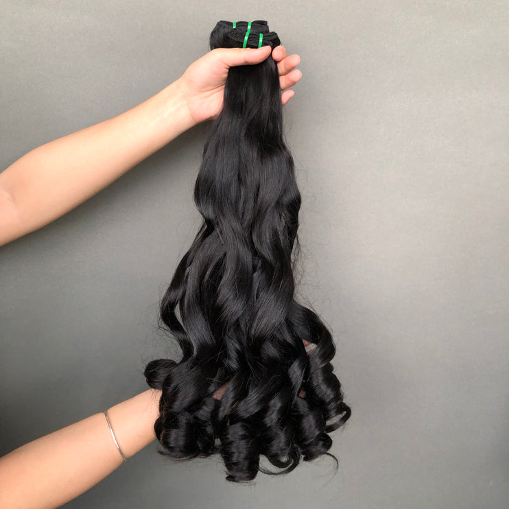 Hot Selling Double Drawn Hair Bouncy Wave Natural Color