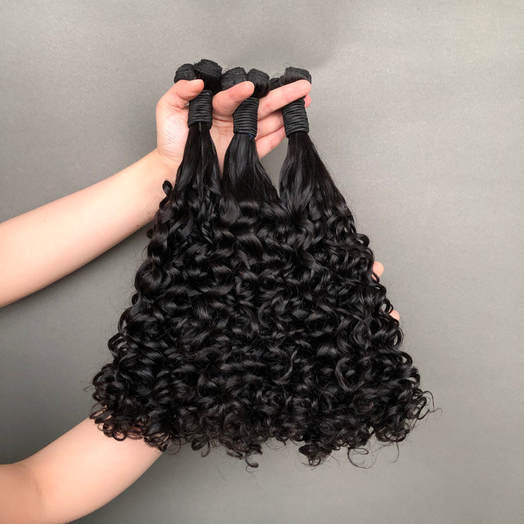 Premium 100% Human Hair Double Drawn Hair Bundles Amazing Curl Style Natural Black Color