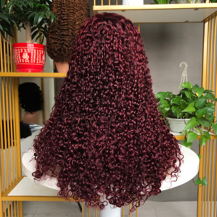 5x5 Lace Closure Factory Wig Pixie Curl Wine Color