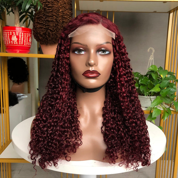 5x5 Lace Closure Factory Wig Pixie Curl Wine Color