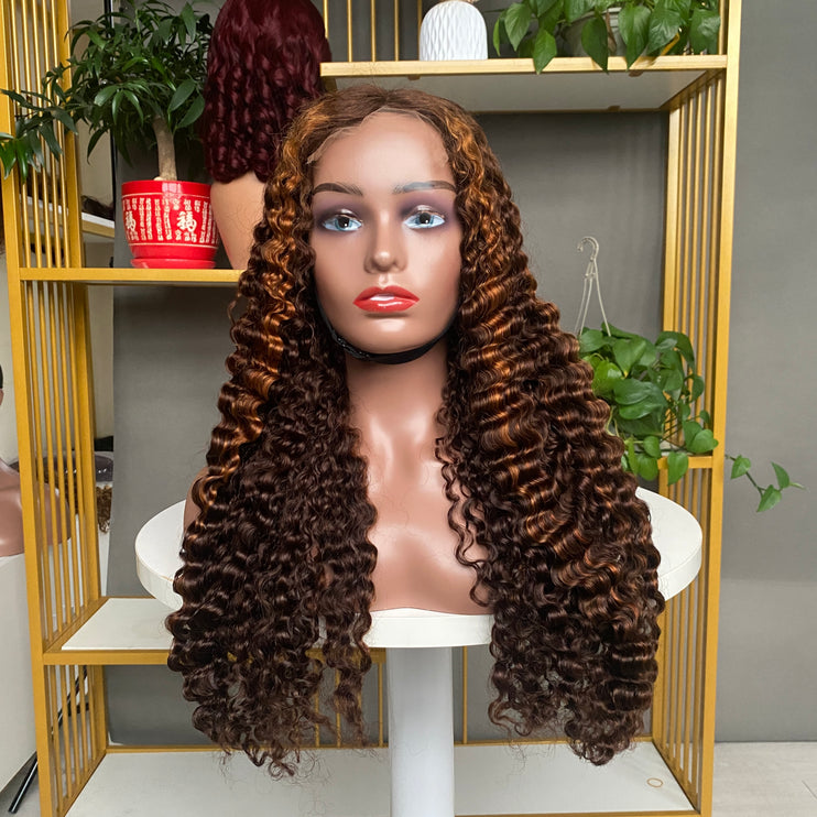 5x5 HD Lace Closure Factory Wig Burmese Curl Pinao Color