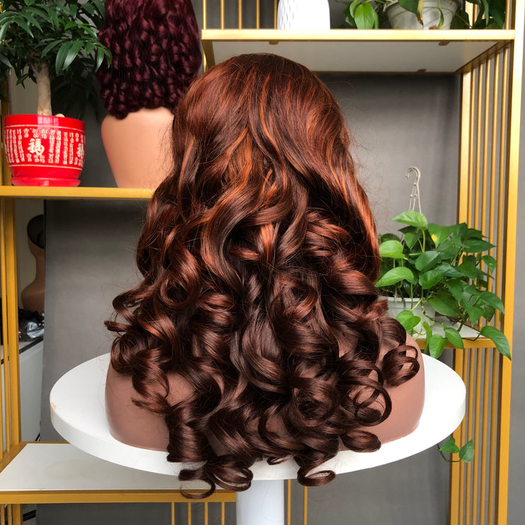 4x4 Closure Wig Full Density Bouncy Wave Piano Color