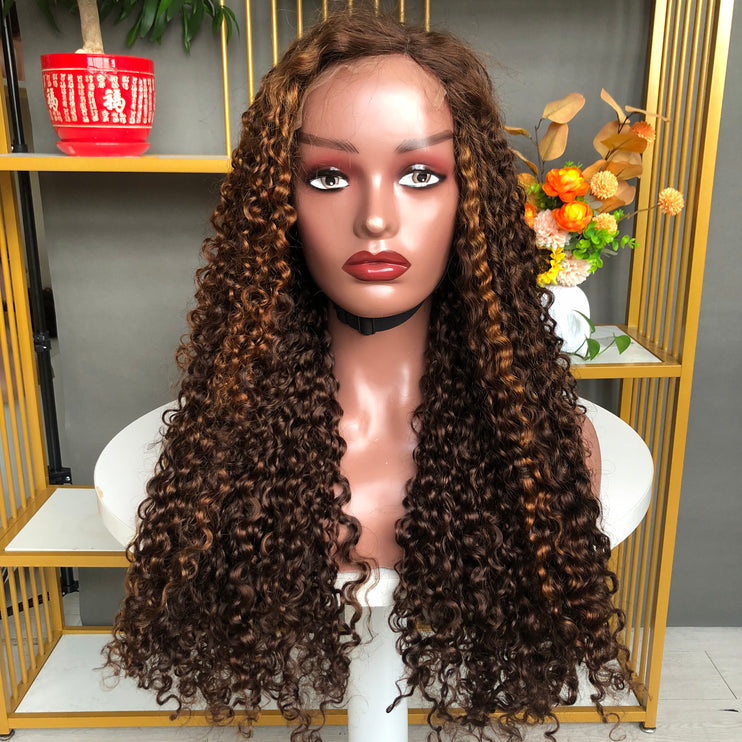 5x5  Lace Closure Factory Wig Pixie Curl Piano Color Long Size