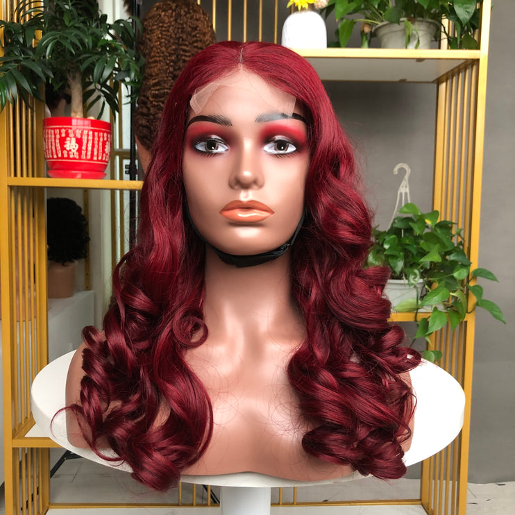 4x4 Closure Wig Bouncy Wave Factory Wig 18inch Wine Color