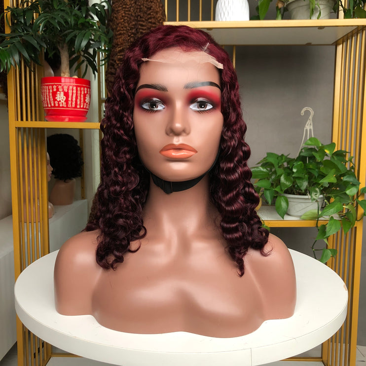 4x4 Closure Wig French Curl Factory Wig Wine Color