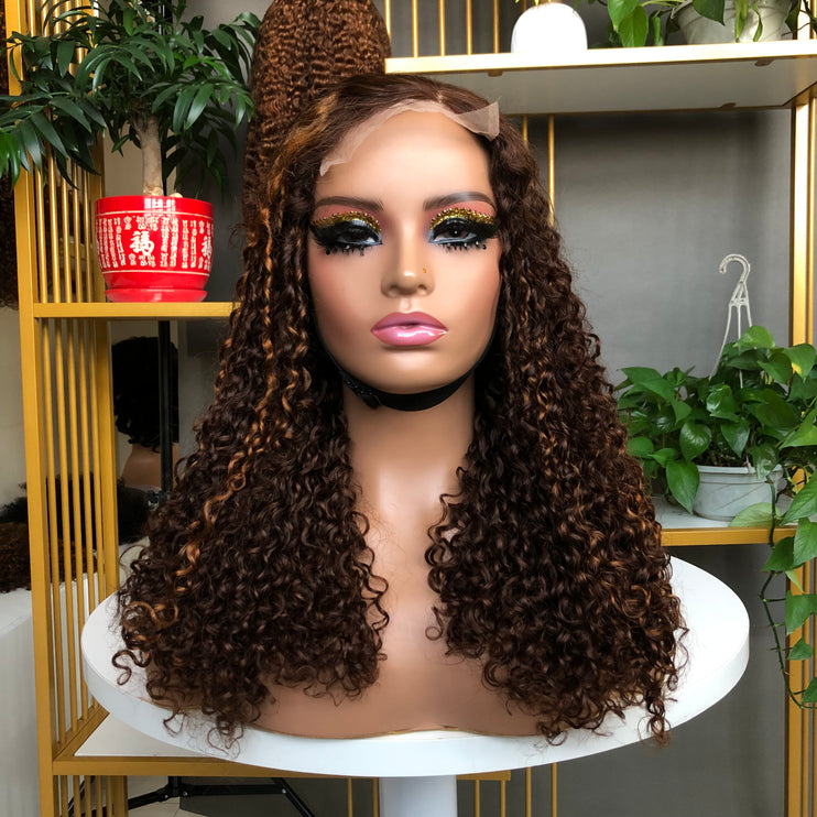 5x5  Lace Closure Factory Wig Pixie Curl Piano Color