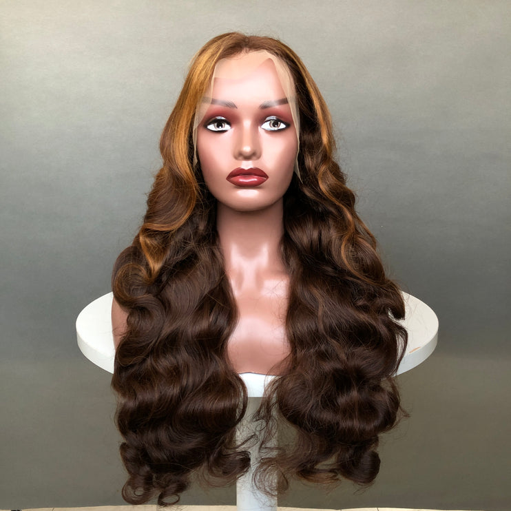 13x4 Big Lace Frontal Wig Factory Bouncy Wave Piano Color