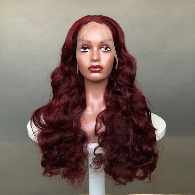 13x4 Lace Frontal Wig Factory Bouncy Wave Wine Color