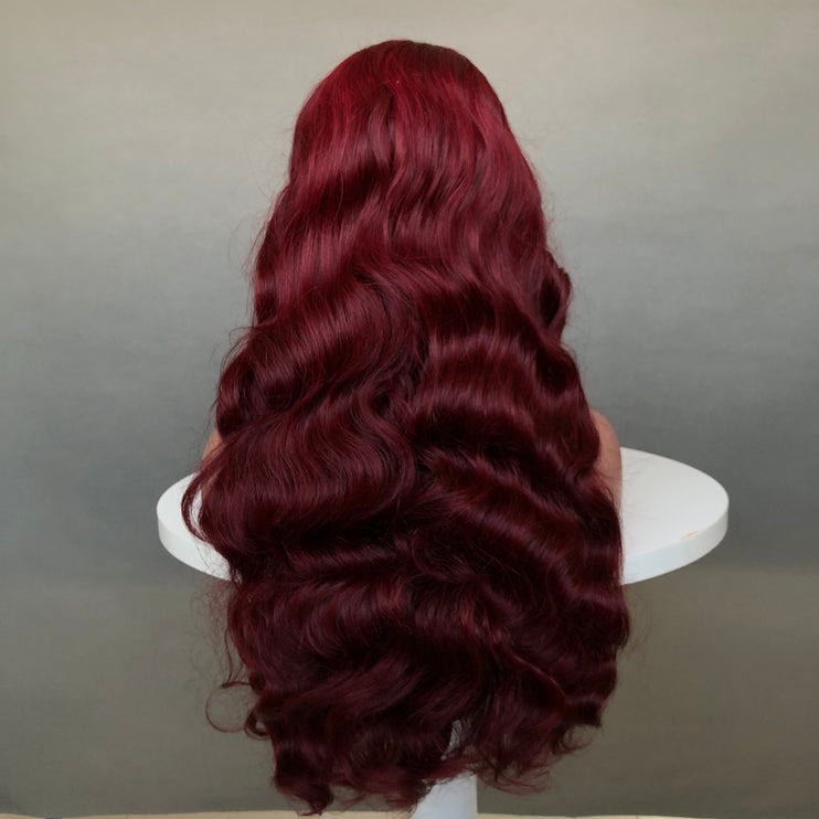 13x4 Lace Frontal Wig Factory Bouncy Wave Wine Color