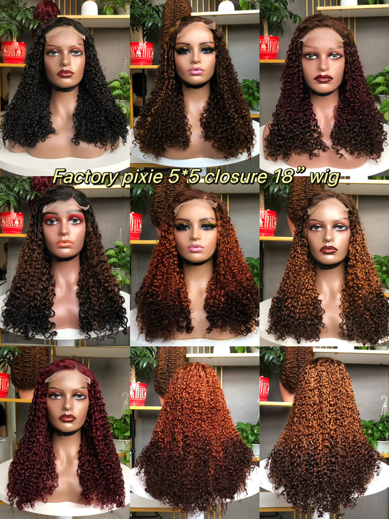 5x5 Transparent Lace Closure Factory Wig Pixie Curl