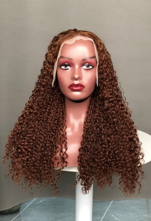 13x4 Lace Frontal Wig Super Double Drawn Pixie Curl Brown Color