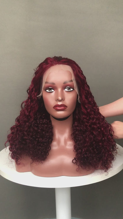 13x4 Lace Frontal Wig Super Double Drawn Amazing Curl #99j Burgundy Color